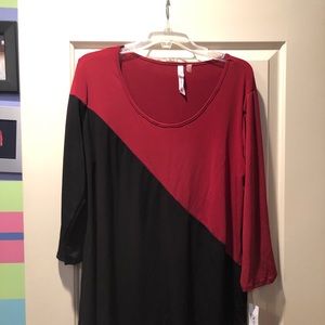 Maroon & Black Slant Cut Top. Size XL